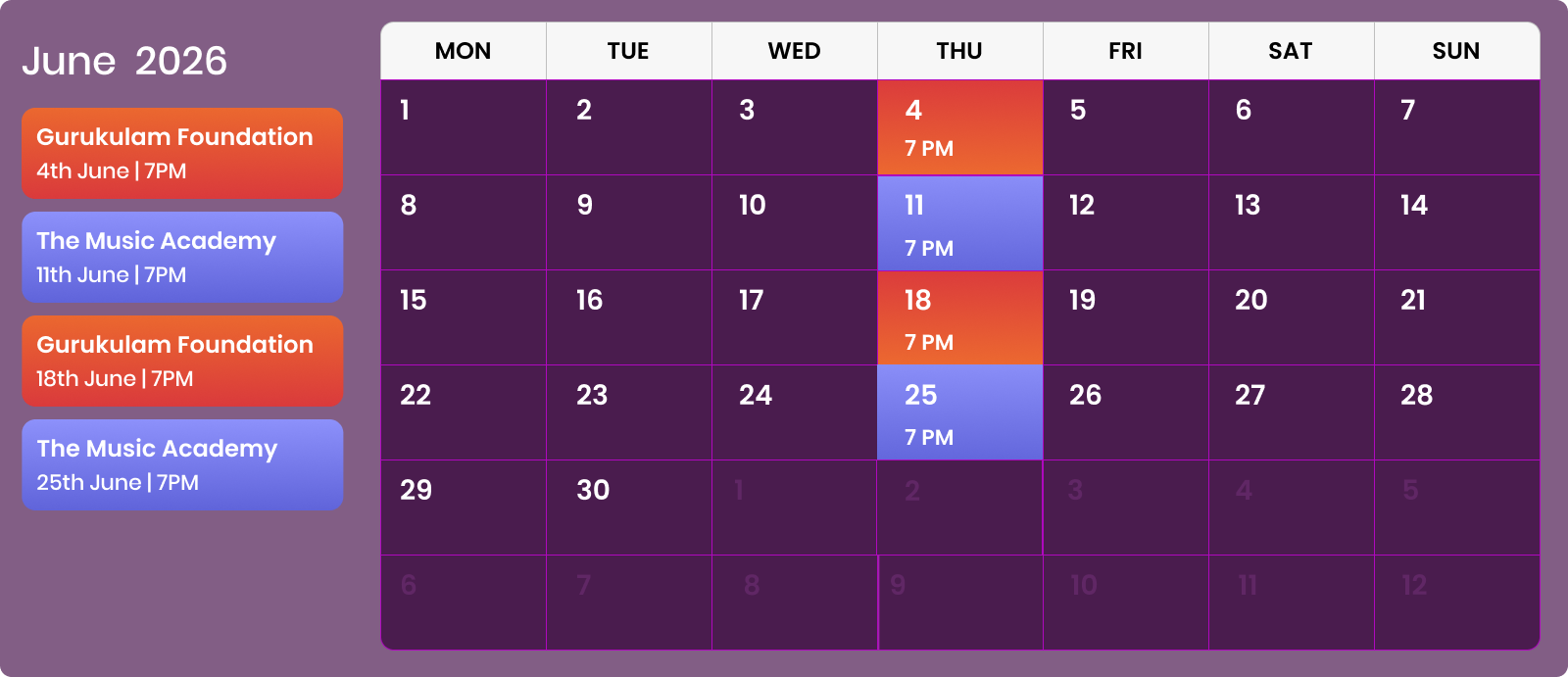 Homapage Calender