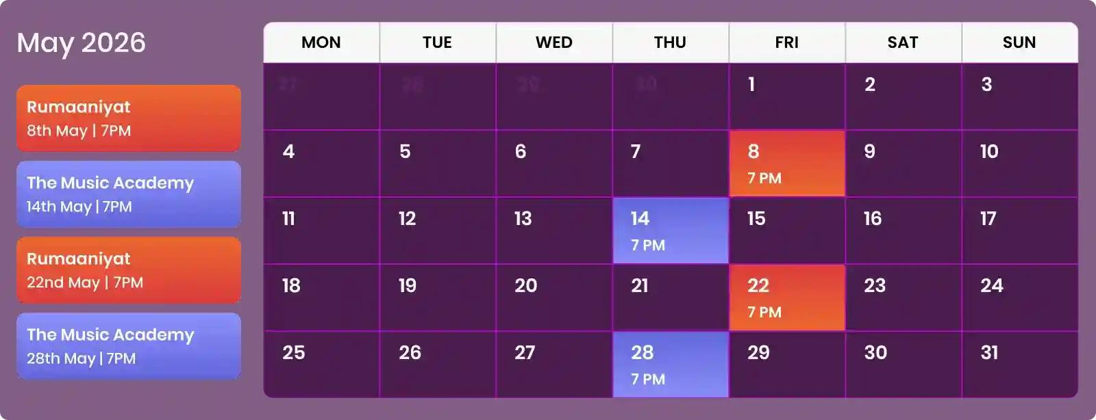 Homepage Calender